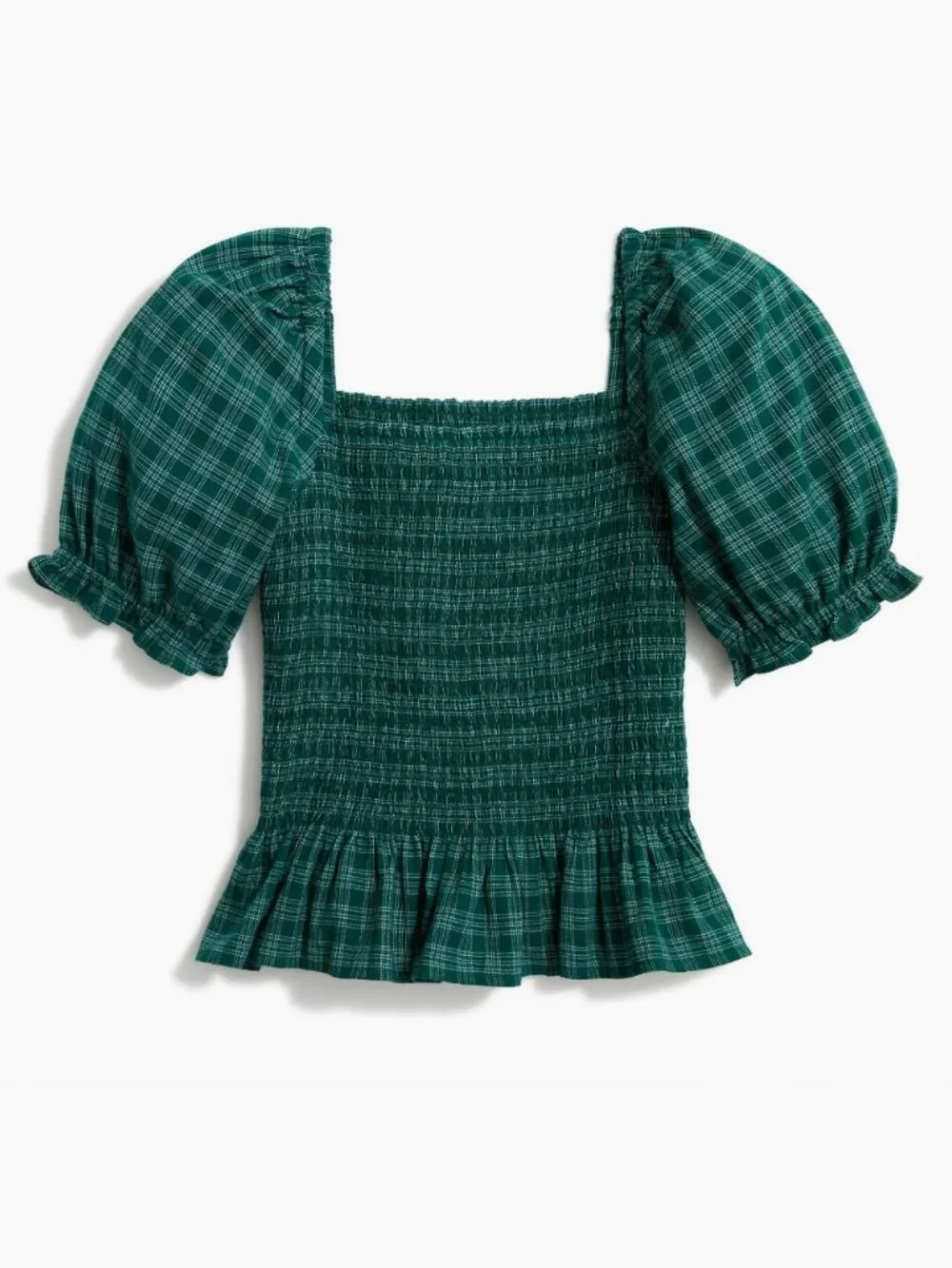 2/$30 J. Crew Flannel Smocked Top Green Glazed Medium #A3543